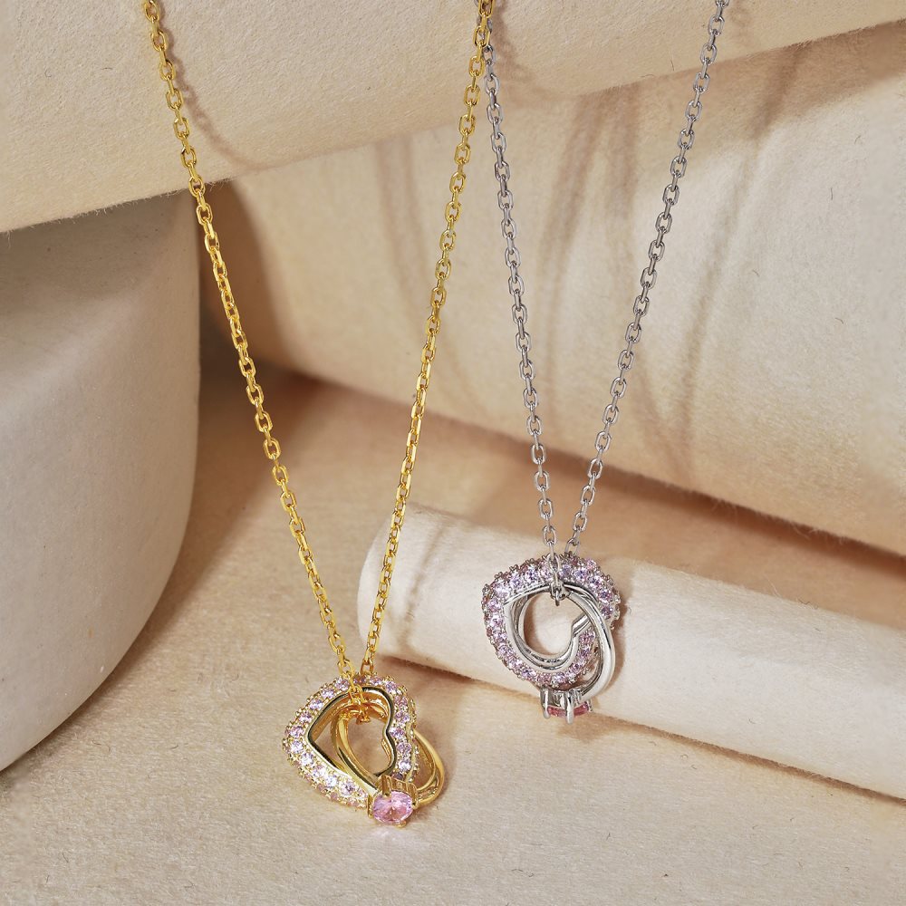 925 Sterling Silver Necklace Cubic Zirconia Interlocking Circle Love Heart Pendant Necklace Women Jewelry Valentine's Day