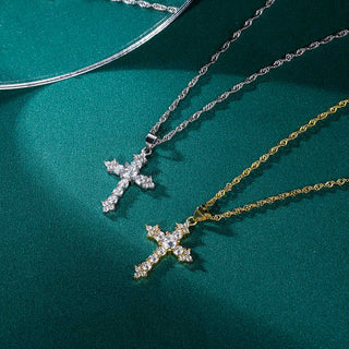 Fashion Jewelry Hypoallergenic Tarnish Free 5A Cubic Zirconia 925 Sterling Silver Cross Pendant Necklace for Party Gifts
