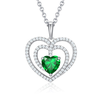 925 Sterling Silver Large Solid 5A Cubic Zirconia Interlocking Heart Shaped Pendant Necklace for Women Jewelry Gift