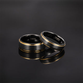 8mm Gold Edge Tungsten Rings Black Brushed Engagement Wedding Bands