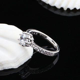 925 Sterling Silver Ring 3A+Cubic Zirconia Women Classic Engagement Ring