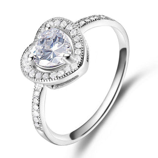 925 Sterling Silver Ring 3A Heart Cubic Zirconia Women Engagement Ring