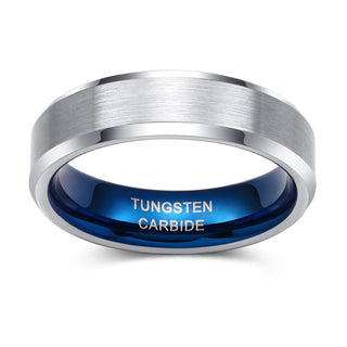 6mm Women Mens Brushed Tungsten Rings Blue Inner Ring Wedding Bands