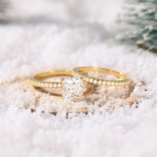 14k Gold Plated 2Ct 925 Sterling Silver Bridal Ring Sets Princess Square Cut CZ Women Engagement Rings