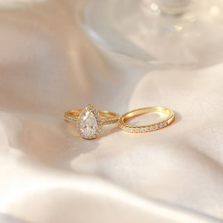 14K Gold Plated 925 Sterling Silver Rings Teardrop Bridal Rings Sets Cubic Zirconia Women Engagement Ring