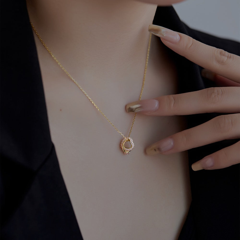 925 Sterling Silver Necklace Cubic Zirconia Interlocking Circle Love Heart Pendant Necklace Women Jewelry Valentine's Day