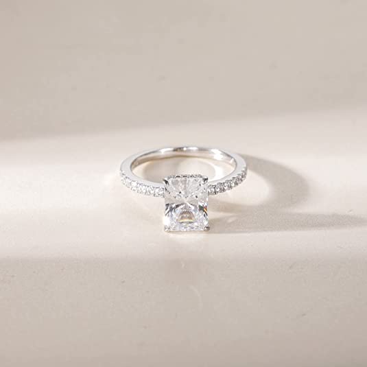 3CT 925 Sterling Silver Engagement Rings Radiant Cut Solitaire Cubic Zirconia CZ Wedding Promise Rings for Women