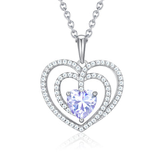925 Sterling Silver Large Solid 5A Cubic Zirconia Interlocking Heart Shaped Pendant Necklace for Women Jewelry Gift