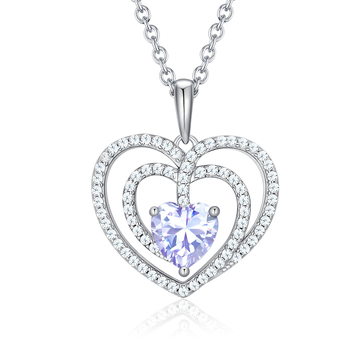 925 Sterling Silver Large Solid 5A Cubic Zirconia Interlocking Heart Shaped Pendant Necklace for Women Jewelry Gift