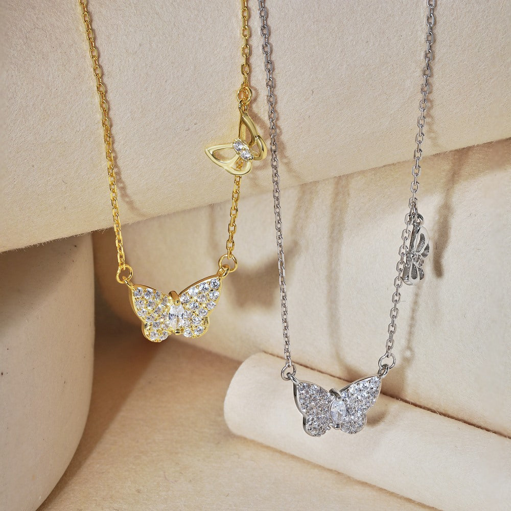 Fashion Marquise Cut Cubic Zirconia Necklaces Delicate 925 Sterling Silver Butterfly Pendant Necklace for Women Jewelry Gift