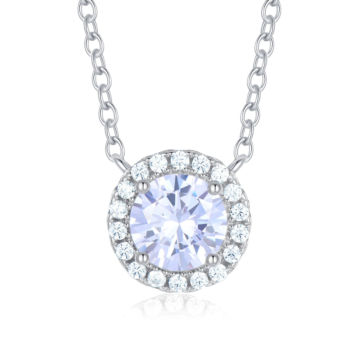 5A+ Sparking Round Shaped Cubic Zirconia 925 Sterling Silver Pendants with Adjustble Chain for Women