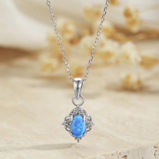 Fashion Wholesale Oval Shape 925 Sterling Silver Jewelry Necklace Elegant Blue Opal Pendant Necklace for Women