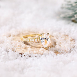 14K Gold Plated 2Ct 925 Sterling Silver Rings Pear Cut Cubic Zirconia CZ Teardrop Women Engagement Bands