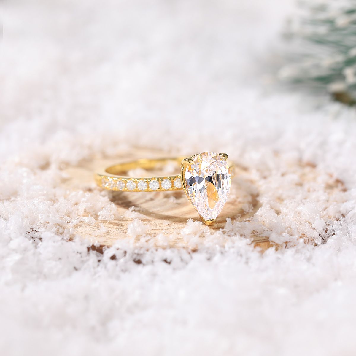 14K Gold Plated 2Ct 925 Sterling Silver Rings Pear Cut Cubic Zirconia CZ Teardrop Women Engagement Bands