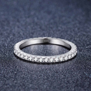 Trendy 2mm 925 Sterling Silver Ring Women Cubic Zirconia Stackable Eternity Ring