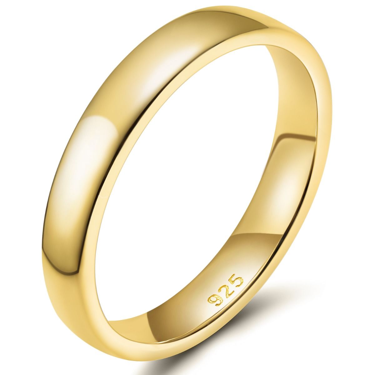 4mm 14K Gold Plated Women 925 Sterling Silver Rings Wedding Bands
