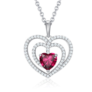 925 Sterling Silver Large Solid 5A Cubic Zirconia Interlocking Heart Shaped Pendant Necklace for Women Jewelry Gift