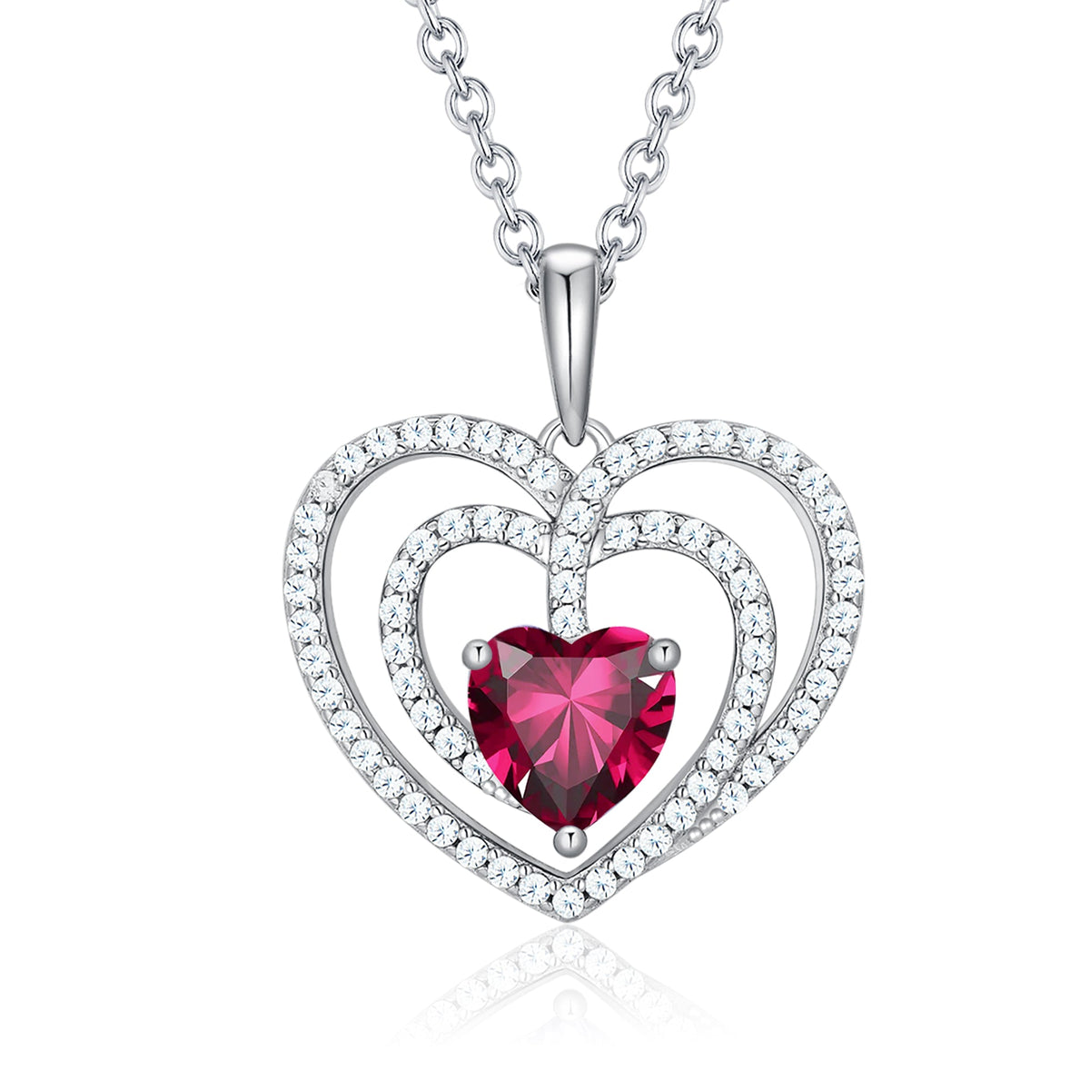 925 Sterling Silver Large Solid 5A Cubic Zirconia Interlocking Heart Shaped Pendant Necklace for Women Jewelry Gift