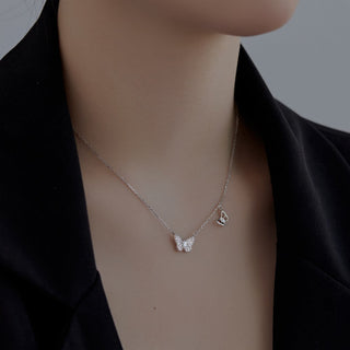 Fashion Marquise Cut Cubic Zirconia Necklaces Delicate 925 Sterling Silver Butterfly Pendant Necklace for Women Jewelry Gift