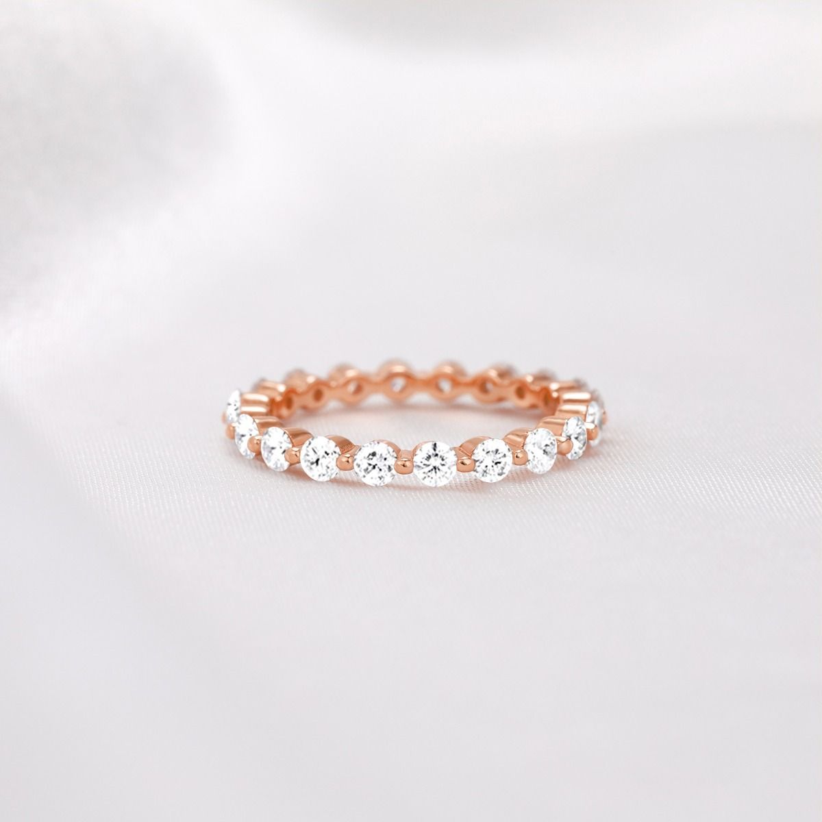 2mm Rose Gold 925 Sterling Silver Ring Women Cubic Zirconia Stackable Eternity Ring