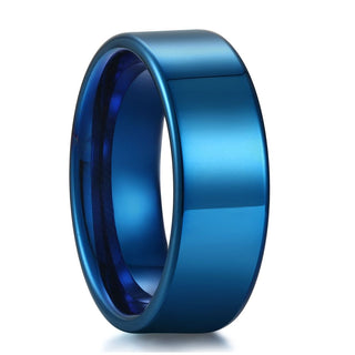 8mm Blue Polished Rings Men Tungsten Carbide Rings Flat Engagement Wedding Bands