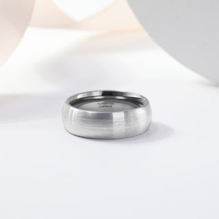 8mm Domed Tungsten Carbide Ring Men Silver Color Brushed Wedding Bands