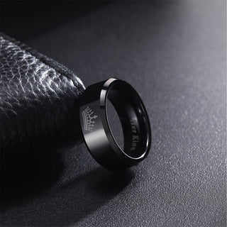 8mm Black “Her King ” Printed Engravable Couple Wedding Bands Crown Tungsten Carbide Rings