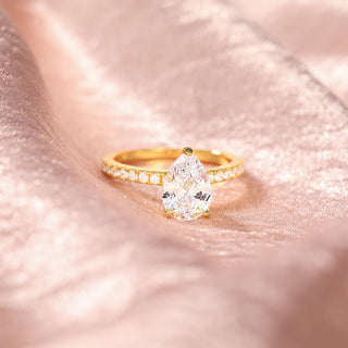 14K Gold Plated 2Ct 925 Sterling Silver Rings Pear Cut Cubic Zirconia CZ Teardrop Women Engagement Bands
