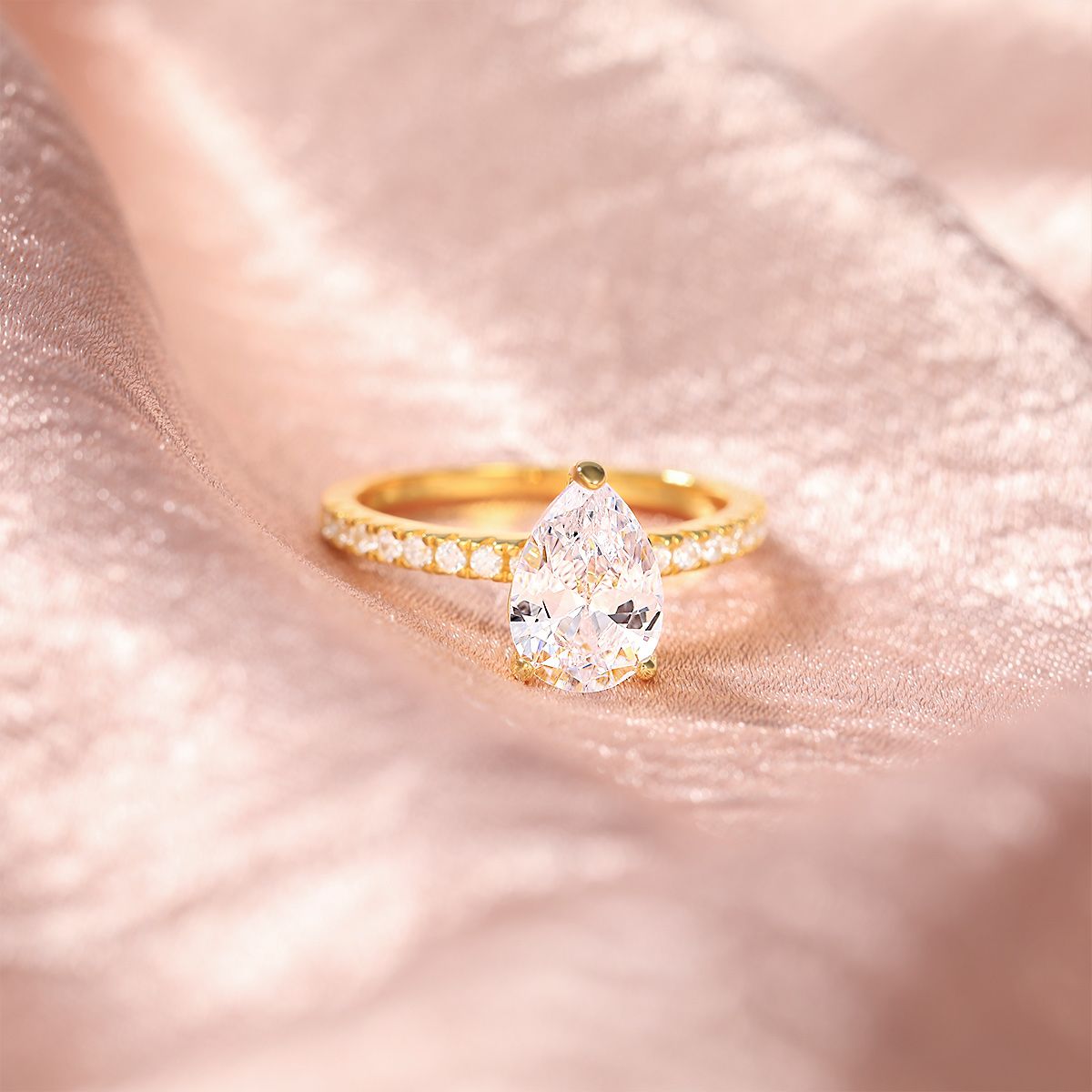 14K Gold Plated 2Ct 925 Sterling Silver Rings Pear Cut Cubic Zirconia CZ Teardrop Women Engagement Bands