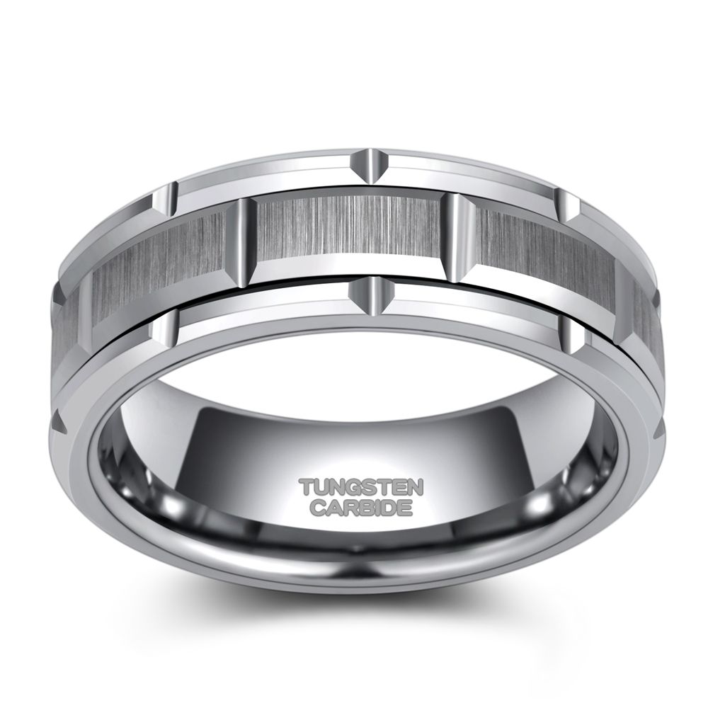 8mm Silver Tungsten Ring Mechanical Seal Inlay Men Rings