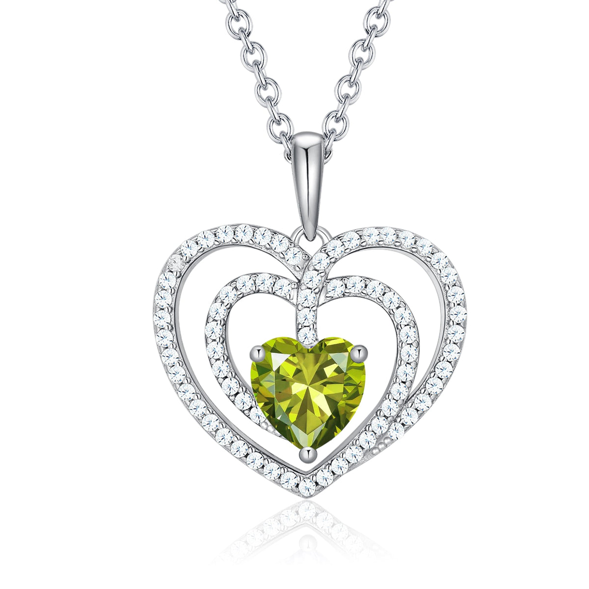 925 Sterling Silver Large Solid 5A Cubic Zirconia Interlocking Heart Shaped Pendant Necklace for Women Jewelry Gift