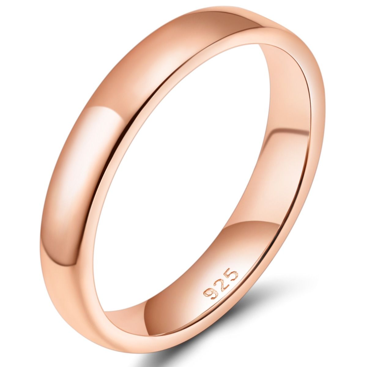 4mm 925 Sterling Silver Rings Women Rose Gold Ring Wedding Bands
