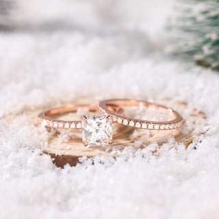 Rose Gold 2Ct 925 Sterling Silver Bridal Ring Sets Princess Square Cut CZ Women Engagement Wedding Bands