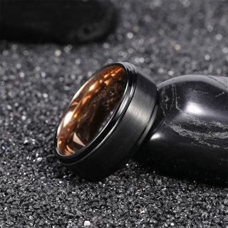8mm Black Brushed Tungsten Rings 18k Gold Plated Men's Wedding Bands