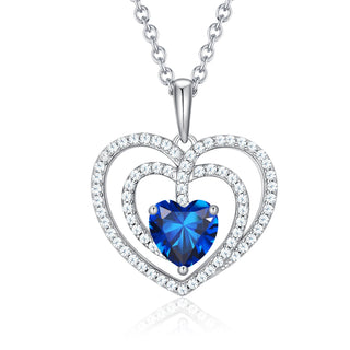925 Sterling Silver Large Solid 5A Cubic Zirconia Interlocking Heart Shaped Pendant Necklace for Women Jewelry Gift