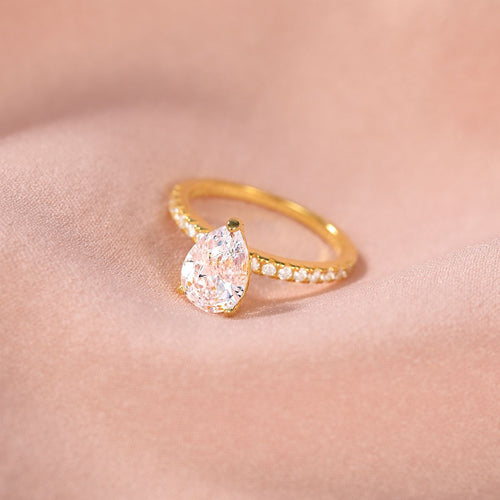 14K Gold Plated 2Ct 925 Sterling Silver Rings Pear Cut Cubic Zirconia CZ Teardrop Women Engagement Bands