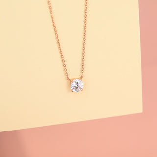 925 Sterling Silver Rose Gold Plated Round Cut 1.5 Carat Cubic Zirconia Pendant Necklace