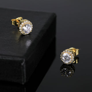 Hypoallergenic 14K Gold Plated 925 Sterling Silver 0.5CT Round Cut Cubic Zirconia CZ Stud Earrings for Women Men
