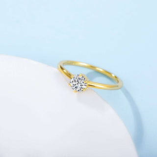 0.5ct Moissanite Stone Round Cut 14K Gold Plated Sterling Silver Ring for Wedding Engagement