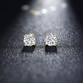 Hypoallergenic 0.5ct Moissanite Round Cut Stud Earrings 14k Gold Plated 925 Sterling Silver Earrings For Women
