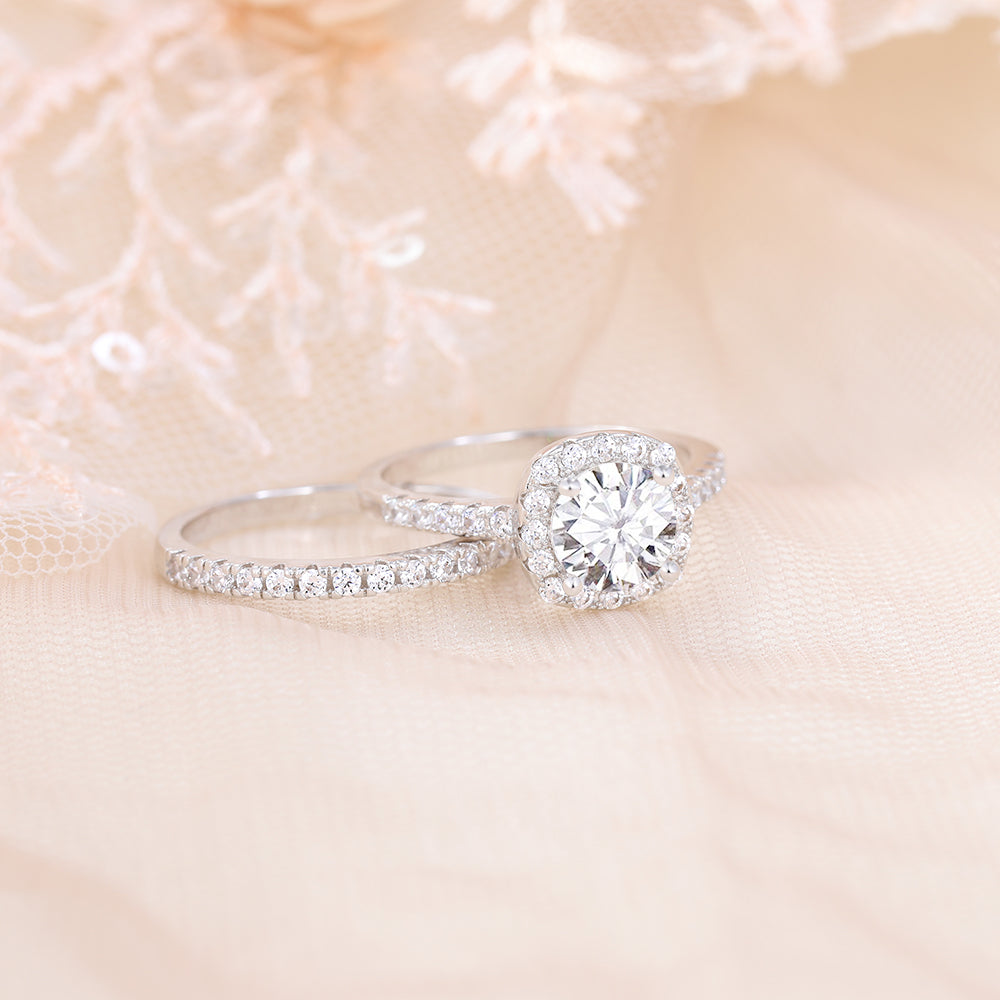 3 ct Round Cut Moissanite 925 Sterling Silver Bridal Set