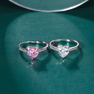 Wholesale Fashion Jewelry 2CT Heart Shape Pink and White Cubic Zirconia 925 Sterling Silver Rings for Women Engagement