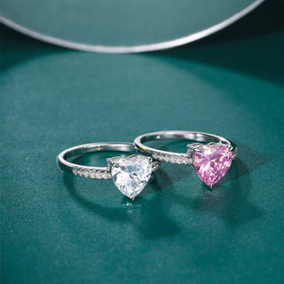 Wholesale Fashion Jewelry 2CT Heart Shape Pink and White Cubic Zirconia 925 Sterling Silver Rings for Women Engagement