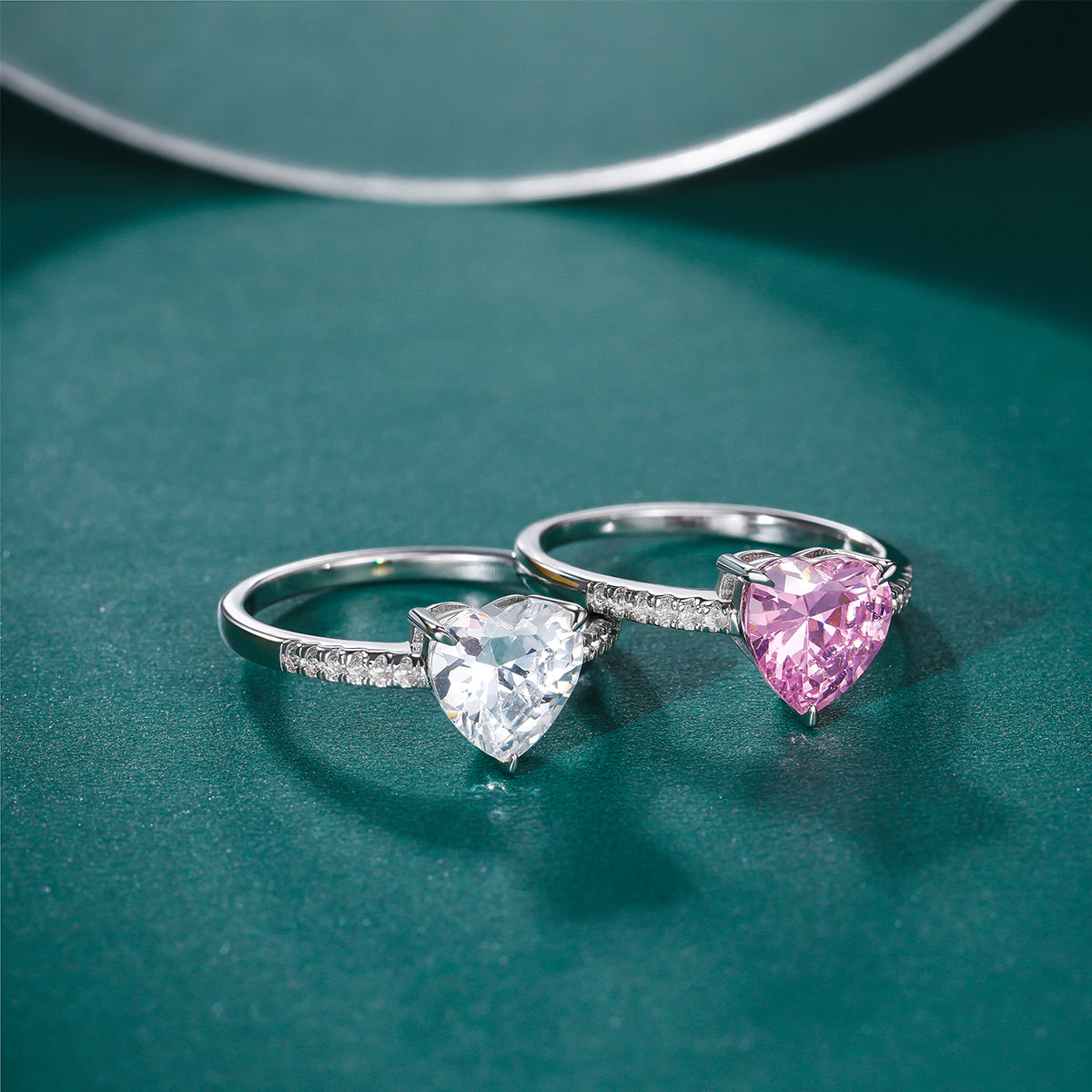 Wholesale Fashion Jewelry 2CT Heart Shape Pink and White Cubic Zirconia 925 Sterling Silver Rings for Women Engagement