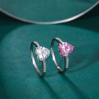 Wholesale Fashion Jewelry 2CT Heart Shape Pink and White Cubic Zirconia 925 Sterling Silver Rings for Women Engagement