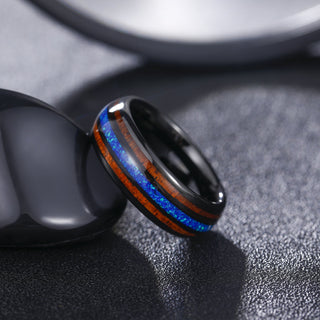 8mm Abalone Shell Black Tungsten Carbide Ring Wedding Band Real Koa Wood Blue Opal Ring for Men Fashion Jewelry