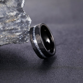 Fashion Male Jewelry 8mm Hammered Aluminum Slag Inlay Black Tungsten Carbide Rings for Men