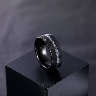 Fashion Male Jewelry 8mm Hammered Aluminum Slag Inlay Black Tungsten Carbide Rings for Men