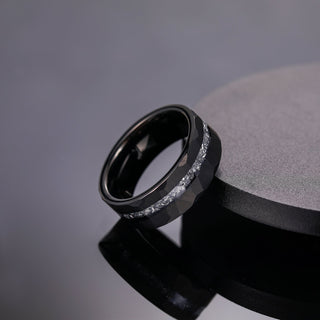 Fashion Male Jewelry 8mm Hammered Aluminum Slag Inlay Black Tungsten Carbide Rings for Men