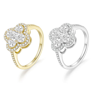 Fine Jewelry Wedding Rings Luxury Four Leaf Clover Cubic Zirconia Engagement S925 Sterling Silver Ring for Women Girl